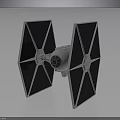 Futuristic TIE Fighter Spacecraft Model With Detailed Wing Structure And Engine