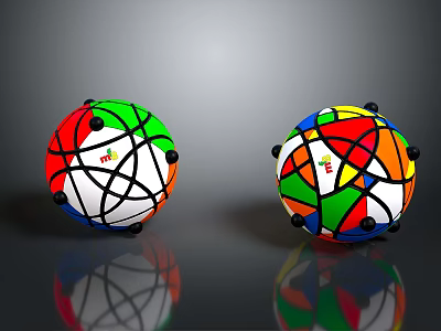 Colorful Geometric Spherical Structures With Multicolored Panels And Black Vertex Details 3d model