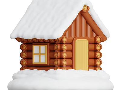 Cozy Log Cabin With Snow Covered Roof Small Window And Wooden Door 3d model