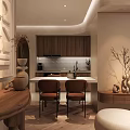Minimalist Dining Living Room With Wooden Bench Round Coffee Table Decorative Branches And Window Blinds