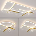 Modern Geometric Ceiling Light With Golden Frame Transparent Panel And Crystal Pendant 3d model