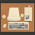 Vintage LITE Desktop Computer Setup With Monitor Keyboard Mouse And Speakers On Orange Platform