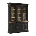 Traditional Black Bookcase With Glass Doors Filled With Books And Wooden Base
