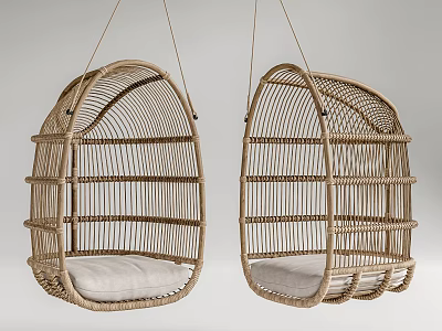 Rattan Egg Shaped Hanging Chair With Comfortable White Cushion For Home Use 3d model
