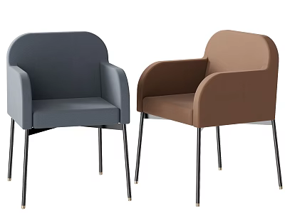 Modern Leisure Chairs Gray and Brown Upholstered with Armrests and Black Metal Legs Contemporary Design 3d model