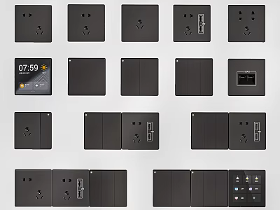 Black Home Switch Panels with Sockets Switches and Digital 3d model