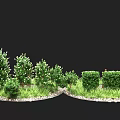 Various Green Plants Arranged On Circular Stone Base With Lawn And Small Stones