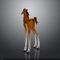 Low Poly Style Brown Pony with White Legs Red Mane Standing on Black Background Reflection
