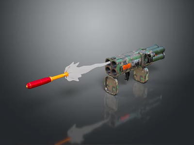 Camouflage Weapon Model With Red Handle Flaming Effect Stand And Reflective Surface 3d model