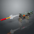 Camouflage Weapon Model With Red Handle Flaming Effect Stand And Reflective Surface 3d model