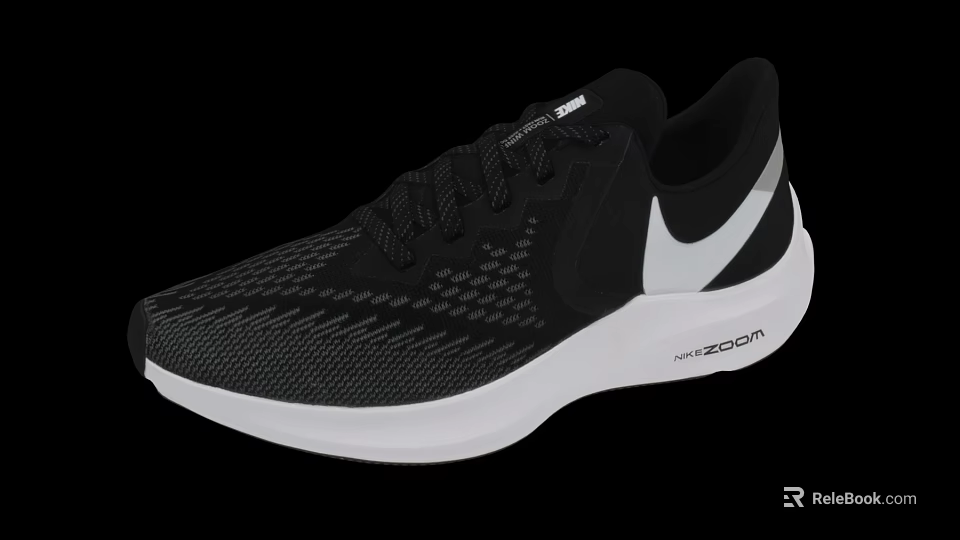 Nike Air Zoom Running Shoes With Black Mesh Upper And White Sole 3d model 