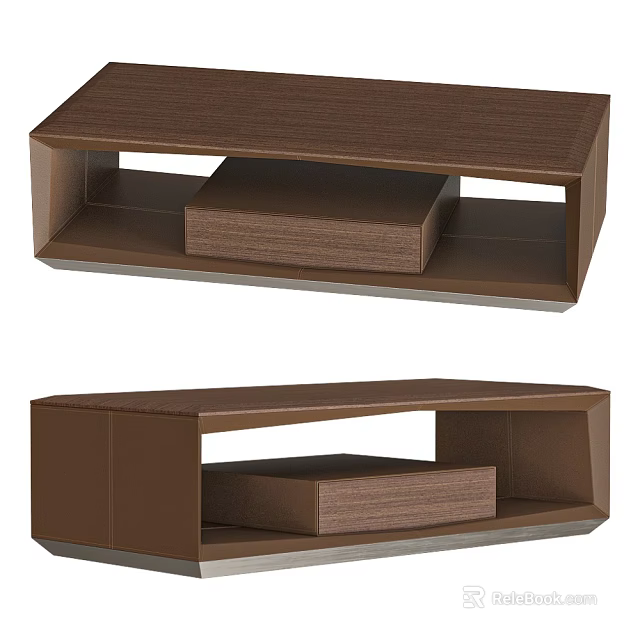 Modern Brown TV Stand With Open Design And Storage Compartments 3d model
