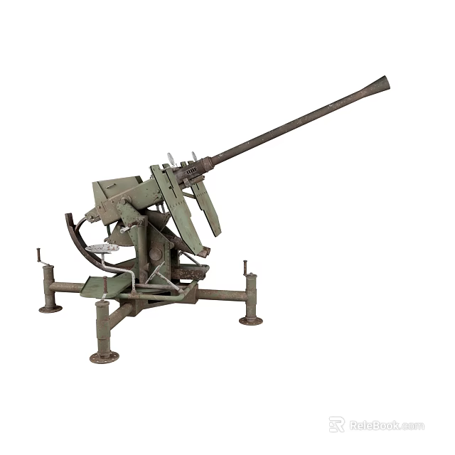 Vintage Military Anti Aircraft Gun With Green Metal Structure And Stable Mounting Base 3d model 
