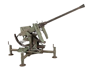 Vintage Military Anti Aircraft Gun With Green Metal Structure And Stable Mounting Base 3d model