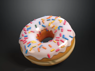 Delicious Donut With White Frosting And Colorful Sprinkles On Golden Brown Base 3d model