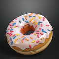Delicious Donut With White Frosting And Colorful Sprinkles On Golden Brown Base