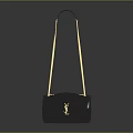 Stylish Black YSL Handbag With Gold Chain Strap And White Logo Design