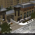 Modern Commercial Street With Multi story Buildings Shops Pedestrian Walkway And Green Trees