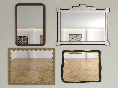 Decorative Mirrors With Various Frame Designs And Herringbone Floor Reflection 3d model