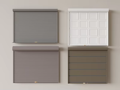 Different Design Garage Doors Featuring Roller Panel Styles And White Gray Brown Colors 3d model