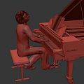Man In White Clothing Playing Black Piano With Music Sheet On Gray Background