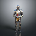 Silver Armor Decorative Figurine With Golden Accents And Red Hilt Sword As Home Decoration Piece