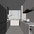 Modern Kitchen Interior Design With Gray Cabinets White Countertop Stove And Refrigerator
