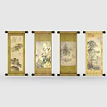 Traditional Chinese Scroll Paintings With Landscape Trees And Calligraphy Art