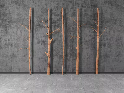 Natural Trunk Design Screen for Minimalist Interior Decor with Grey Wall Background 3d model