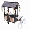 Chinese Style Spicy Snack Stall With Lanterns Wooden Structure And High Chairs