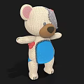 Cute Handmade Stuffed Teddy Bear Doll With Pink Ears Blue Belly And Red Bow
