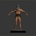 Ancient Warrior 3D Model With Traditional Armor Helmet And Muscular Build Standing On Circular Pedestal