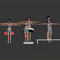 Women Performing Fitness Exercises In Sportswear With Step Platform And Weight Scale