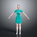 Woman In Green Nurse Uniform With Cap Stethoscope And Name Tag On Gray Background