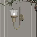 Elegant Brass Wall Lamp with Fluted Glass Shade Mounted on White Panel Wall