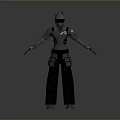 Armored Warrior Character In Silver Armor With Blue Accents And Patterned Pants 3d model