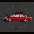 Three Vintage Cars Red Beige With Open Hood And Roof Rack
