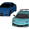 Dark Blue Luxury Sedan And Light Blue Sporty Car With Rear Spoiler Design