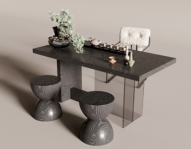 Modern Minimalist Tea Table and Chair Combination 3d model