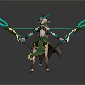 Green Action Figure Toy With Feather Weapons And Elegant Design Details