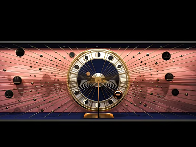 Chic Shop Window Display With Pink Background Golden Frame Radial Lines And Spherical Decorations 3d model