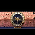 Chic Shop Window Display With Pink Background Golden Frame Radial Lines And Spherical Decorations