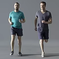 Two Men Running Wearing Short Sleeved T Shirts And Shorts On Gray Background