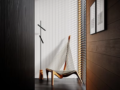 Mid-ancient Style Leisure Chair Sailing Chair Floor Lamp Venetian Blinds Decorative Hanging Painting 3d model