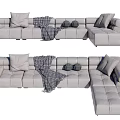 Comfortable Modern Gray Sectional Sofa With Decorative Pillows And Knitted Blanket 3d model