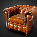 Classic Leather Single Sofa With Button Tufted Design And Rolled Arms 3d model