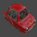 Cartoon Style Red Car With Number 8 Transparent Windows And Small Antenna