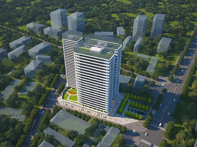 Modern High Rise Hotel Building With Greenery Surroundings And Urban Road Network 3d model