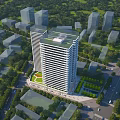 Modern High Rise Hotel Building With Greenery Surroundings And Urban Road Network