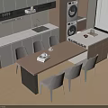 Modern Kitchen Dining Table Set With Wooden Top And Light Gray Chairs 3d model
